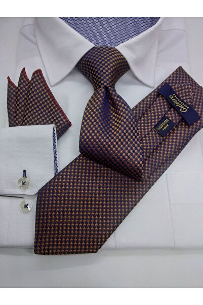 Gutiero Classic Tie with Orange Patterned Handkerchief