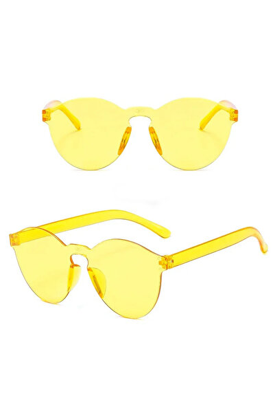 Go İthalat Hard Mica Oval Shaped Rimless Yellow Glasses Retro Party 5X14 cm (5332)