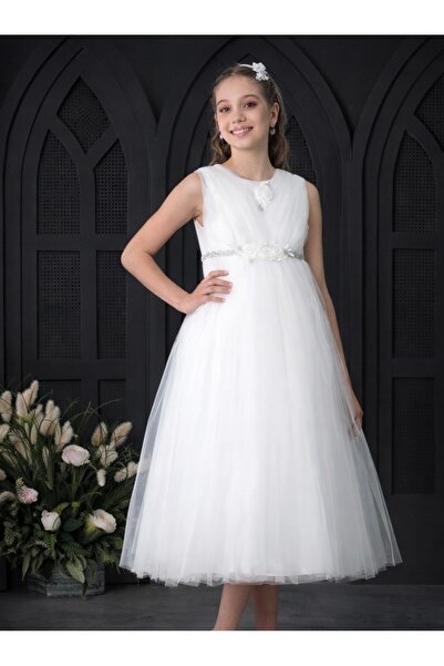 Laurella çiçek detaylı prenses model kız çocuk abiye gelinlik