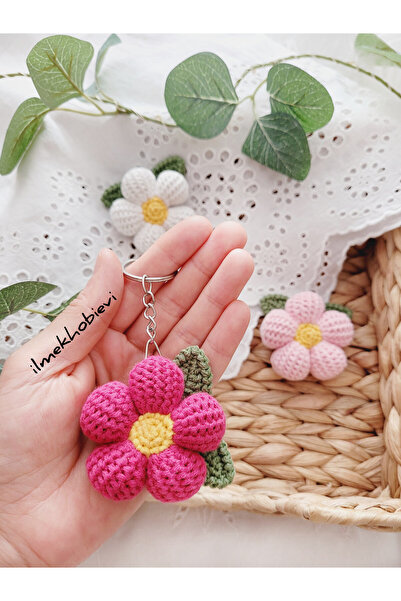 ilmekhobievi Amigurumi Papatya Yapraklı Model Anahtarlık-Obje 6cm Fuşya (1 Ad...