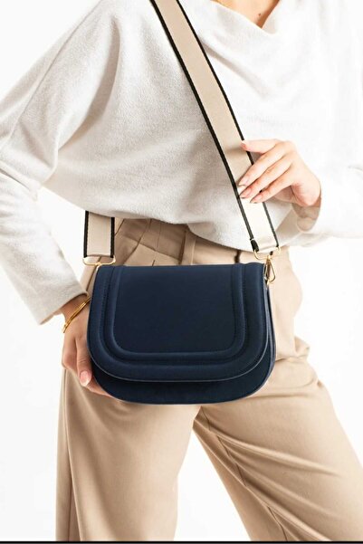 ÖZÜM TAKI Women's Suede Shoulder Bag Navy Blue