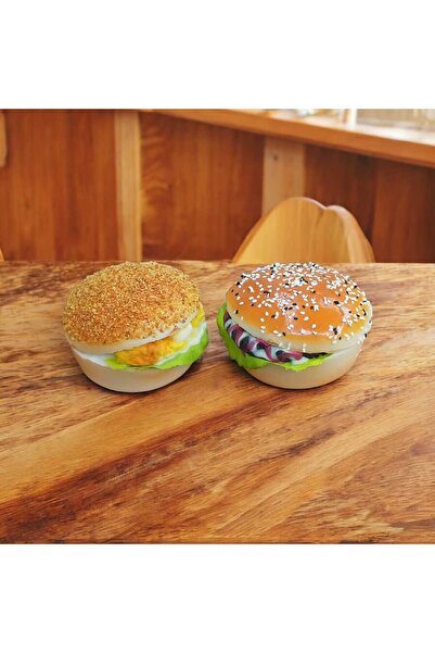 AHİRA 3D Görünüm 8x8cm Hediyelik 2 Adet Buzdolabı Gerçek Görünüm Hamburger Yu...