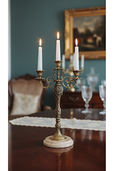 Montdekor EL YAPIMI MERMER TAŞLI BRONZ DEENLİ ŞAMDAN (42 cm yükseklik)