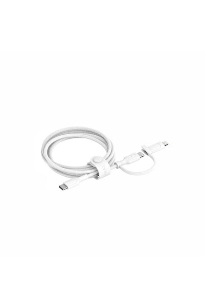 Belkin سلك بيلكن قماشي بطول 1.5 متر اثنين في واحد لايتنينق وتايب سي - ابيض