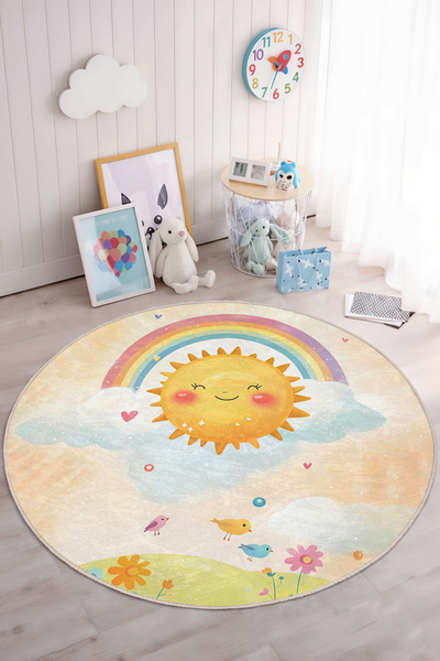 Realhomes Canlı Renklerde Güneş ve Gökkuşağı Temalı Yuvarlak Çocuk Odası Yıka...