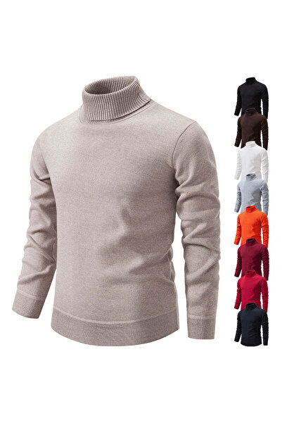 URBANOVA Men's high-neck sweater, fleece-lined, knitted, long-sleeved, clothing