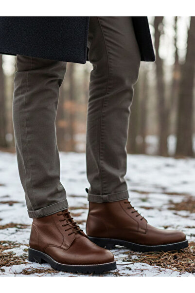 Selim Kundura %100 Deri Fantazi Bot Bağcıklı Kısa Termo Taban