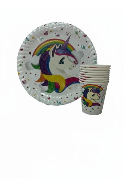 CAVAŞ sun hat Set de aniversare Magic Rainbow Unicorn - Farfurie 8 bucăți, Pa...
