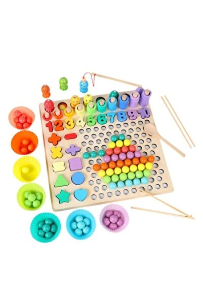 KRUZZEL Wooden Game, Montessori, 5 in 1, Logarithmic, Magnetic Fishing, Mathematics, Shapes, Dexterity, Mult