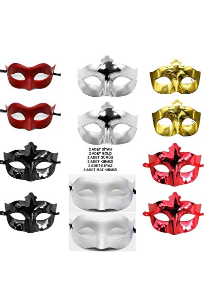 Go İthalat Set of 12 Colorful Party Masks – Black, Gold, Silver, Red, White, Matte Red (5332)