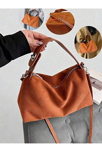 Rivina Miya Women's Suede Lock Detailed Adjustable Strap Suede Textured Hand Shoulder and Bag 30/25