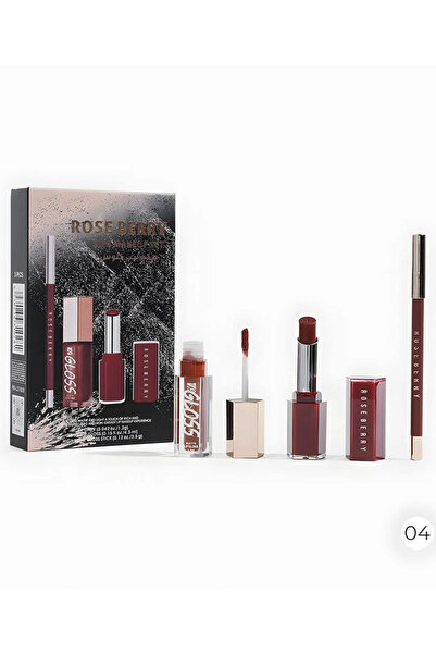 ROSE BERRYY مجموعة الشفاه|طقم الشفاه الملكي04: Liner, Lipstick, and Lip Gloss ب3 لمسات تحوّل جمالك لأسطورة!