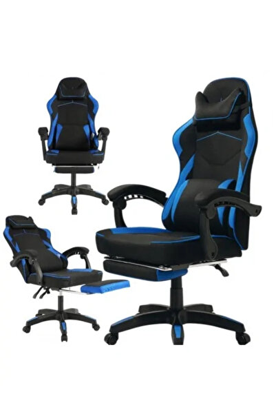 JollyMag Černomodrá kancelářská židle s opěrkou nohou a masážním polštářem, K...