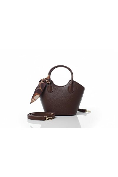 Nevalia Acı Kahverengi Suni Deri El Ve Omuz Çantası Fular Detaylı