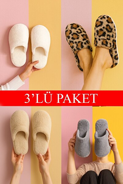 Moda Frato 3-Pack Fur-Covered Closed Indoor Women's Slippers House Slippers