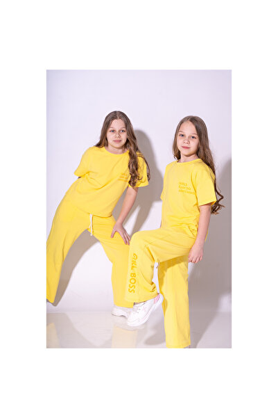 MODJEANS Compleu copii, MODJEANS, set 2 piese, tricou cu mesaj, pantaloni lar...