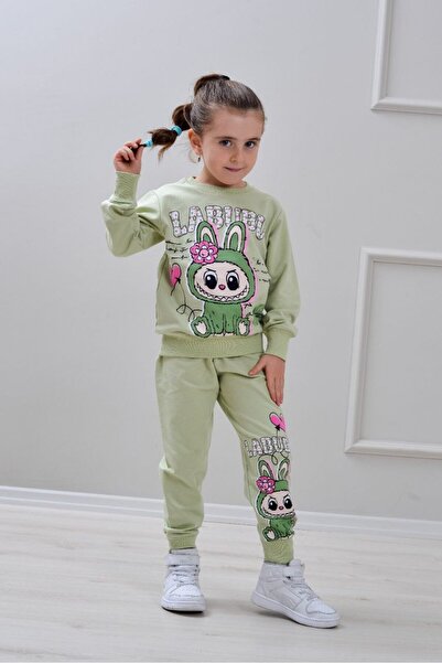 Yağmur Giyim طقم رياضي بناتي من PJK2İ بنمط لابوبو مكون من خيطين 100% قطن للأع...