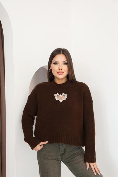 DMBASİC Stone Heart Detail Knitwear Sweater