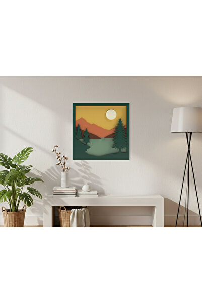 KEYWEL 3D Katmanlı Modern Ahşap Dağ ve Göl Manzaralı Duvar Tablosu | Dekorati...