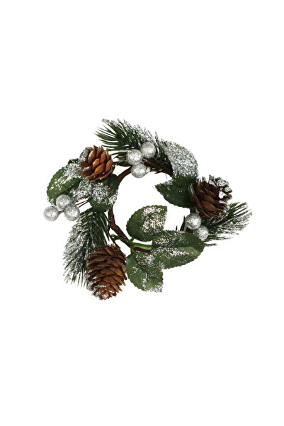 ÖZBEK Yılbaşı Süsü Dekoratif Natürel Kozalaklı Mumluk Gümüş Simli 5 Cm