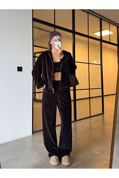 My Blog Brązowy zestaw 3-częściowy ze 100% bawełnianego aksamitu - 0097