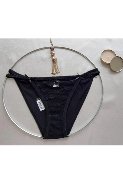 GÜMÜŞSAN Siyah İpli Tül Dantel Bikini