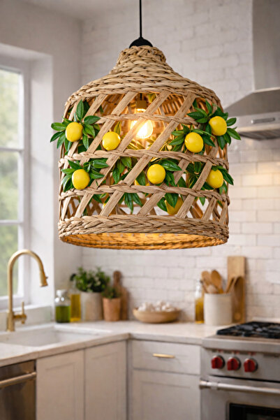 Marrone Hasır Avize Meyveli Limonlu Avize Limonlu Mutfak Dekoru