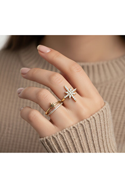 Ervalina 2'li Zirkon Taşlı Kutup Yıldızı Yüzük (AYARLANABİLİR)