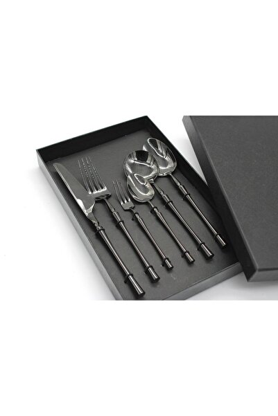 Mado Gallery Luxury Stainless Steel Cutlery Set of 6, Mirror Polished, Dishwasher Safe GiftBox Flatware Black
