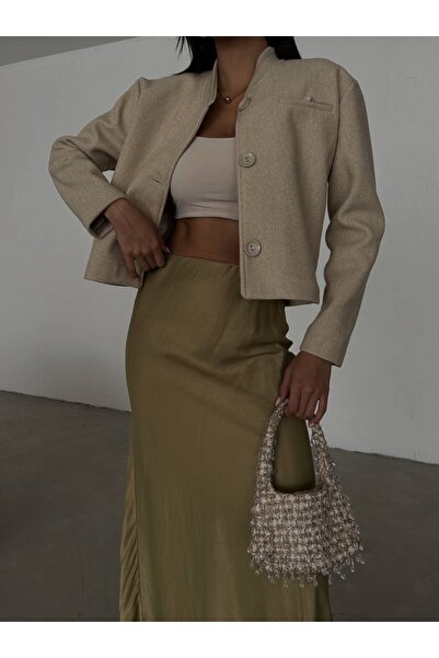 OLİSSE Kadın Luna Düğmeli Kısa Kaşe Ceket