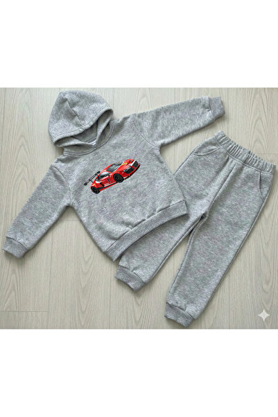 Machi طقم بدلة رياضية للأولاد من رالي كار مطبوع باللون الرمادي بغطاء رأس مصنو...