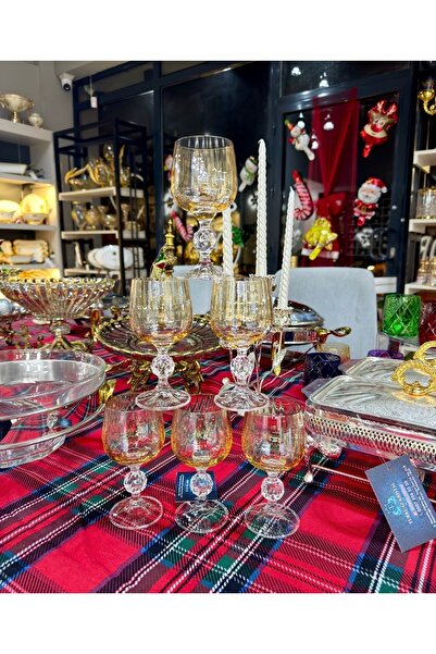 Vakıf home Bohemia Kristal Ayaklı Gold Kahve Yanı Su Bardağı