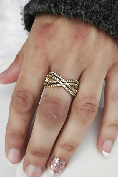 KYOLA DESİGN خاتم نسائي ذهبي مرصع بحجر الزركون (مقاس قابل للتعديل)