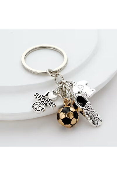 anahtarlık evreni I Love Soccer Football Ball, Cleats Silver Color Metal Keyc...