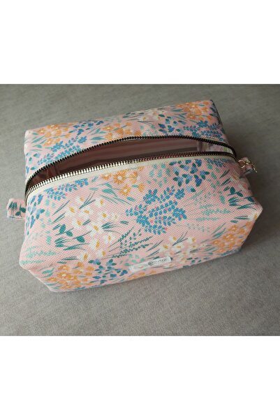 SevAte Handmade Mis Çiçekler Büyük Boy Fermuarlı Seyahat&Makyaj Çantası/Organ...