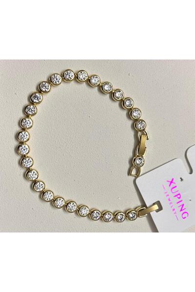 julee.co Xuping Yuvarlak Gömme Model Zirkon Taşlı Su Yolu 14 K Altın Renk Bil...