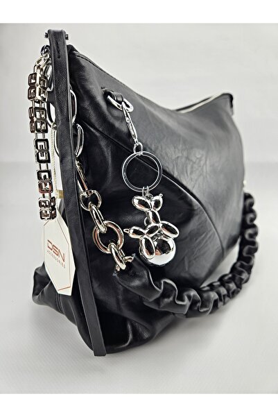 DSN Black Casual Hand and Shoulder Bag with Three Straps and Charm Accessory