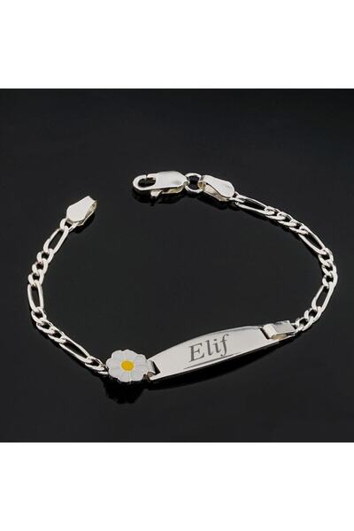 vogutima Kız Çocuk Gümüş Renk Elif İsim Yazılı Papatyalı Gümüş Bileklik 925 Ayar