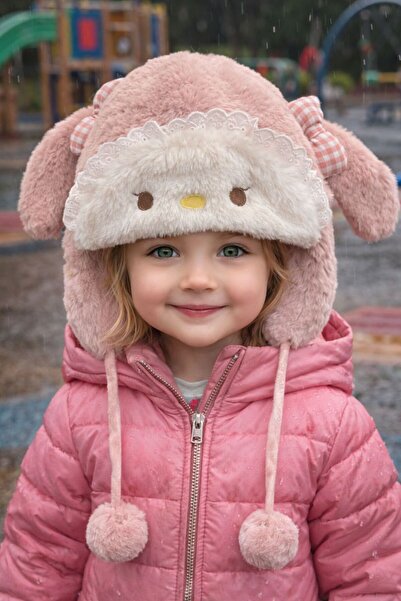 BALIENTE Pink Soft Textured Plush Pompom Baby Kids Beanie 3-6 Years Old