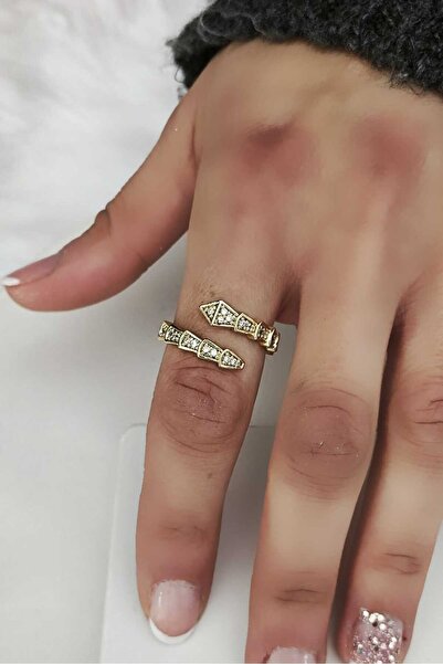 KYOLA DESİGN خاتم نسائي من الزركون على شكل ثعبان ذهبي (مقاس قابل للتعديل)