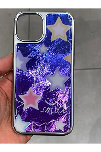 Mee.co İphone 13 ve 14 Uyumlu Yıldız Desenli Epoksi Kılıf Parıltılı Silikon T...