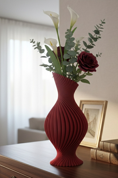 MEK مزهرية زخرفية حلزونية ملتوية باللون الأحمر (22×11 سم)