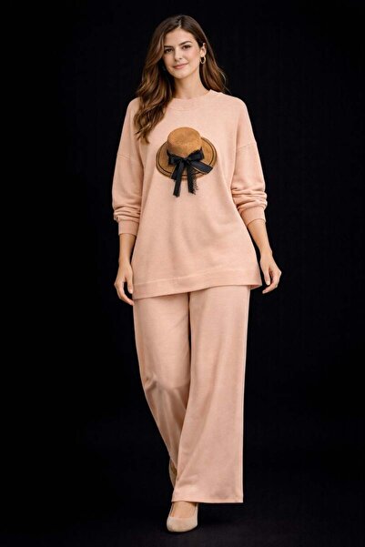 bezeXL Plus Size Front Printed Double Knitwear Set Pink