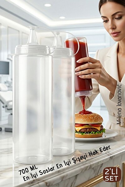 Transformacion مجموعة من زجاجتي صلصة، زجاجة كاتشب ومايونيز وخل وزيت زيتون - 700 مل مانعة للتسرب