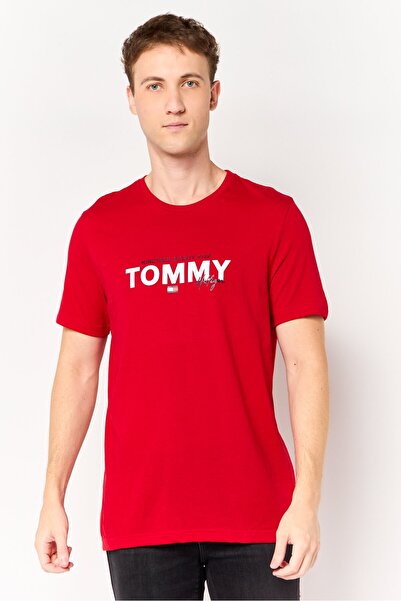 Tommy Hilfiger Men Crew Neck Short Sleeve Brand Logo T- Shirt, Red