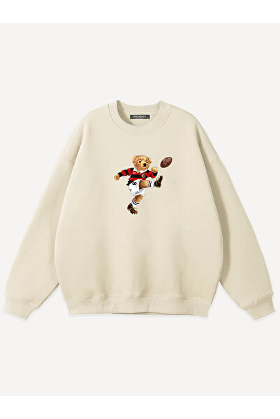 Mad&Calf Unisex Footballer Teddy Printed Crew Neck Oversized Sweatshirt