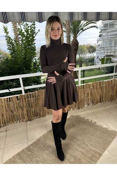 Mazelf Baby&Kids Wear kahve siyah boyunlu uzun kollu parmek geçme detaylı ete...