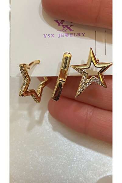 SELUVİA مجموعة أقراط نسائية لامعة مكونة من 3 قطع من حجر الزركون ذو اللون الذهبي