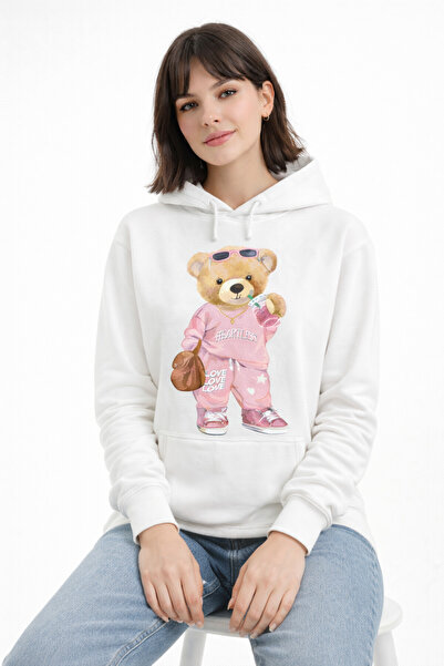 ocke Oversized Kangaroo Pocket Hooded Hoodie – Teddy Bear Printed