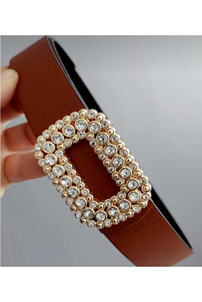 Mynoa Women's Belt with Stone Gold Buckle, Jacket Belt, Trouser Belt